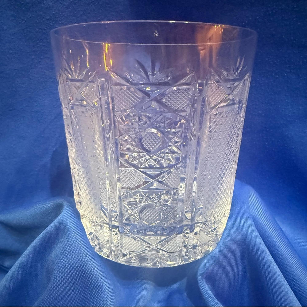 Intricately Designed Vintage CRYSTAL Bohemian Clear Glass Tumbler